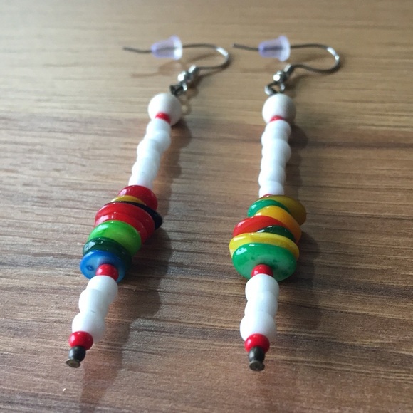White Beaded Ladies Long Earrings, Handmade Ladies Earrings - Picture 5 of 5